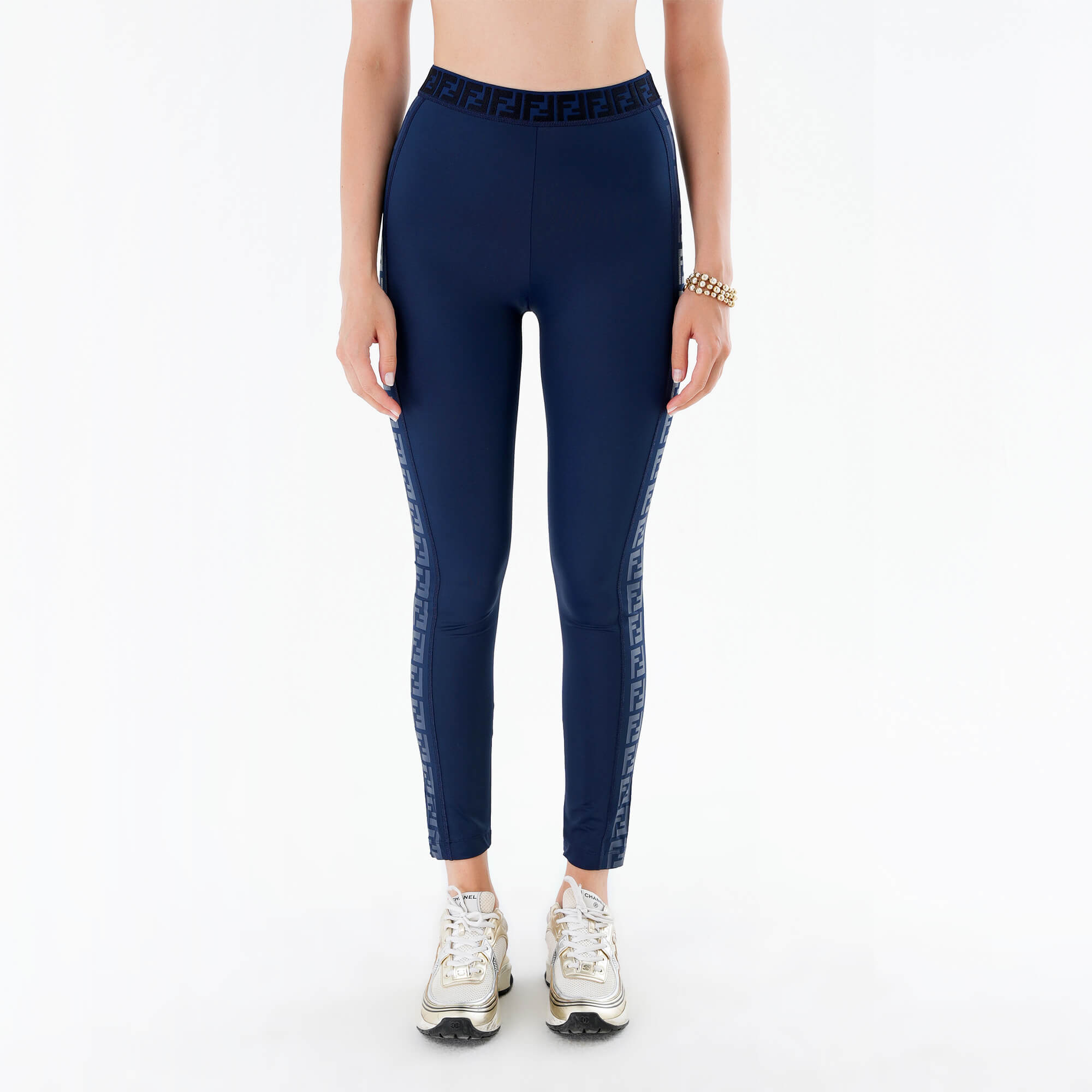 Fendi - Navy Blue Iconic FF Logo Leggings M